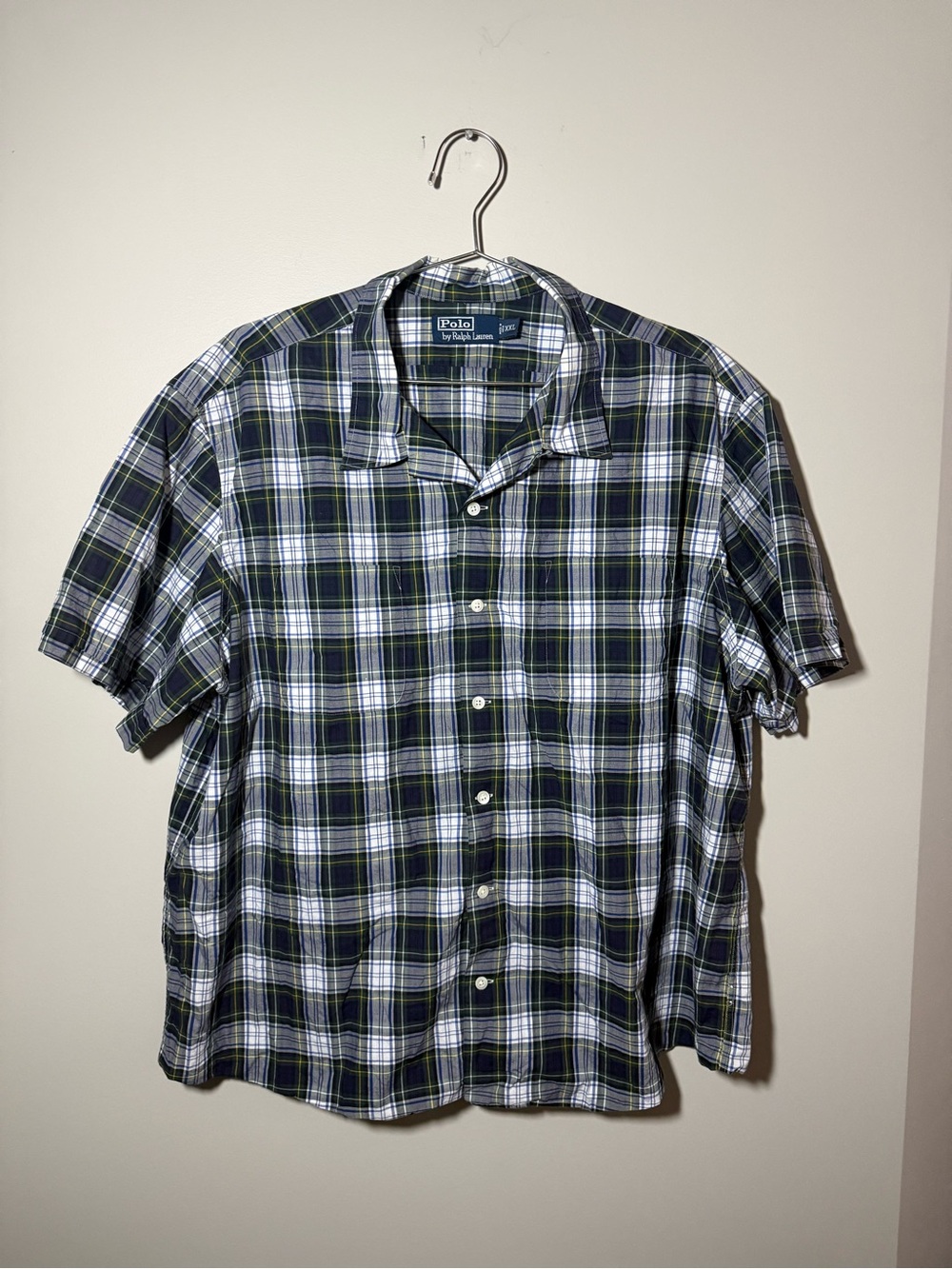 VINTAGE Polo by Ralph Lauren Navy & Green Plaid Short-Sleeve Shirt